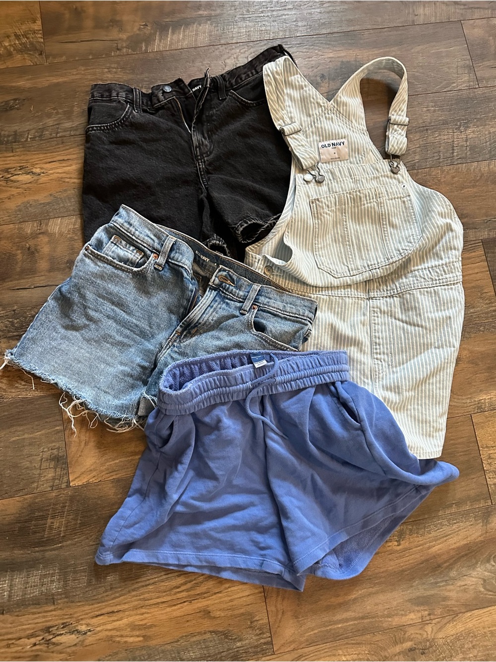 Old Navy Cream Pinstripe Overalls + Mixed Shorts Bundle